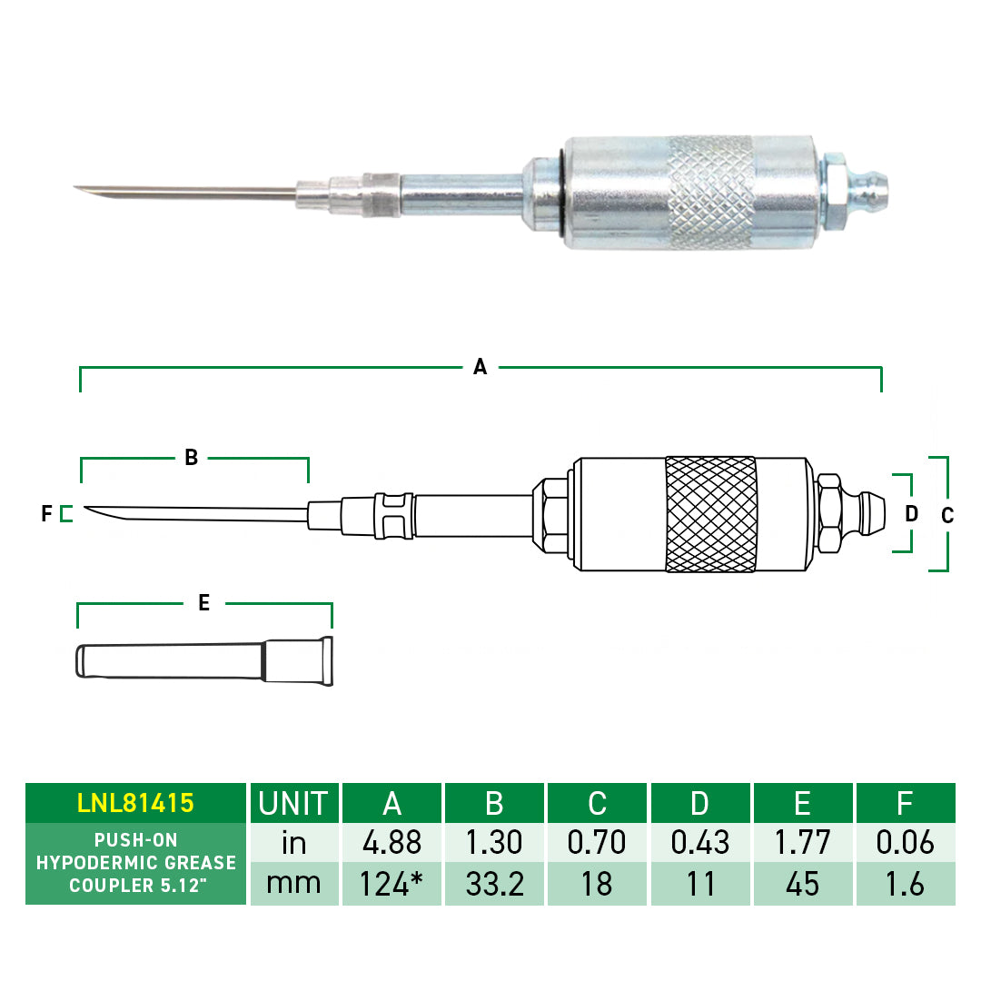 LockNLube Pro 130mm Hypodermic Needle Grease Adapter, Quick Connect, 1000 PSI