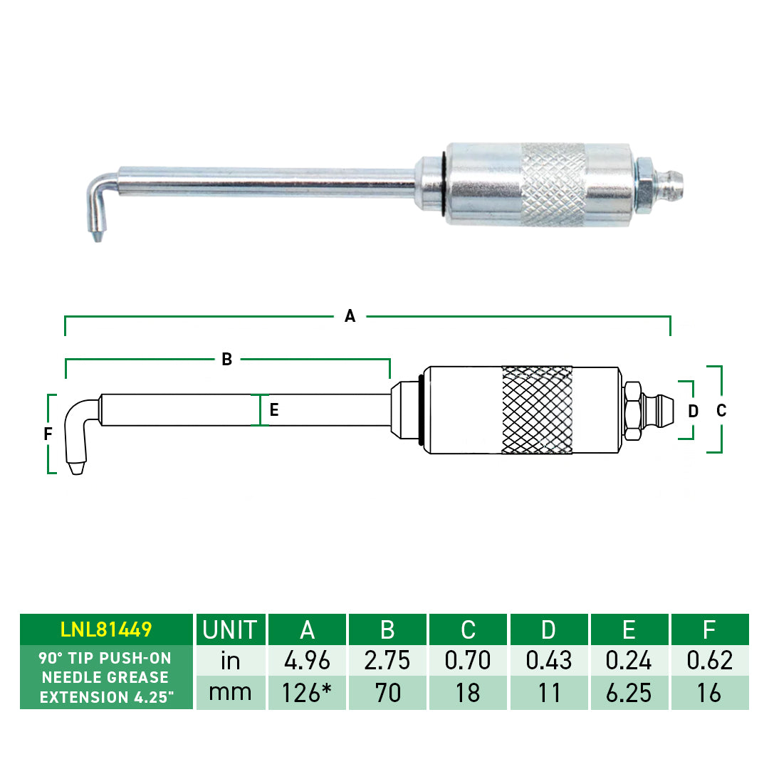 LockNLube Pro 90° Needle Grease Adapter (110mm), Quick Connect, 1000 PSI