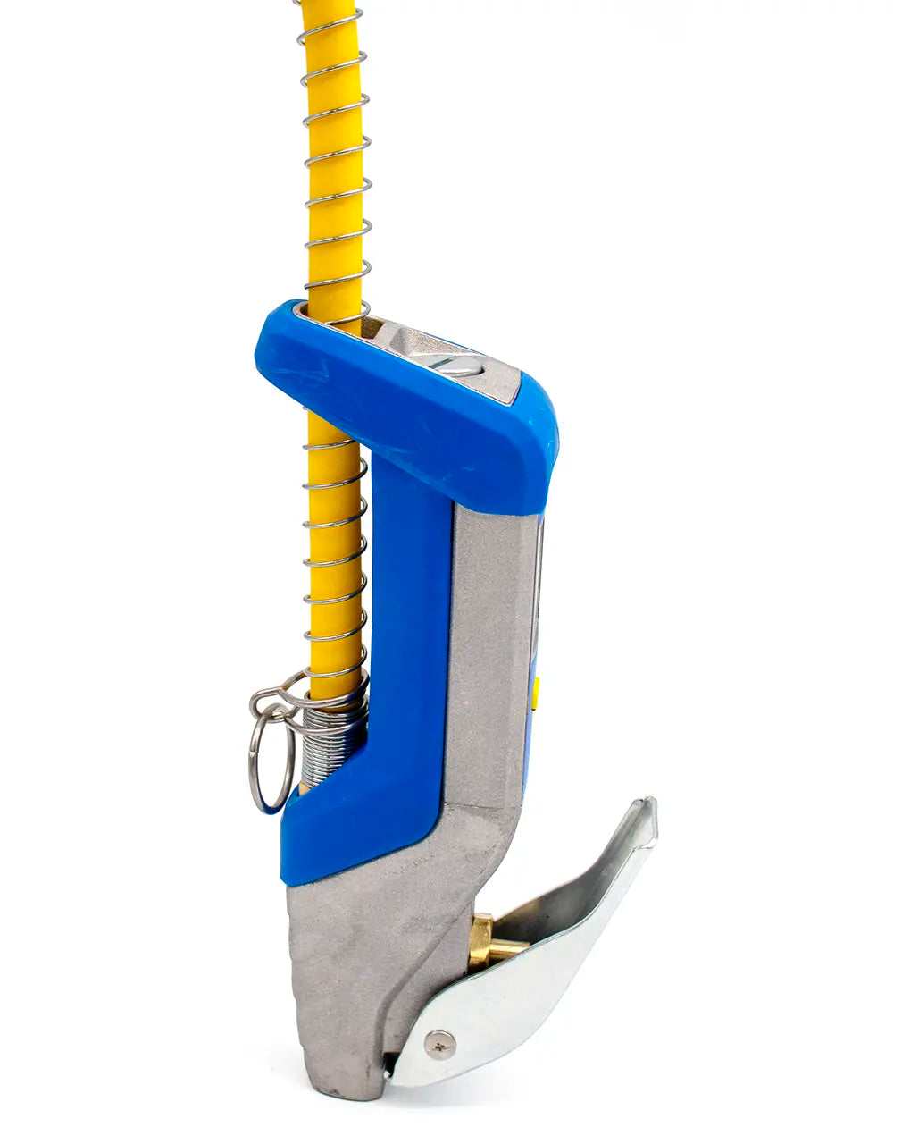 Ice axe with blue handle and silver head side image