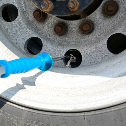 LockNFlate® New Zealand Straight Locking Dual Wheel Air Chuck working image inside the tyre for inflation