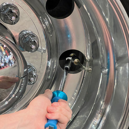 LockNFlate® New Zealand Angled Locking Dual Wheel Air Chuck inside the tyre  real  image