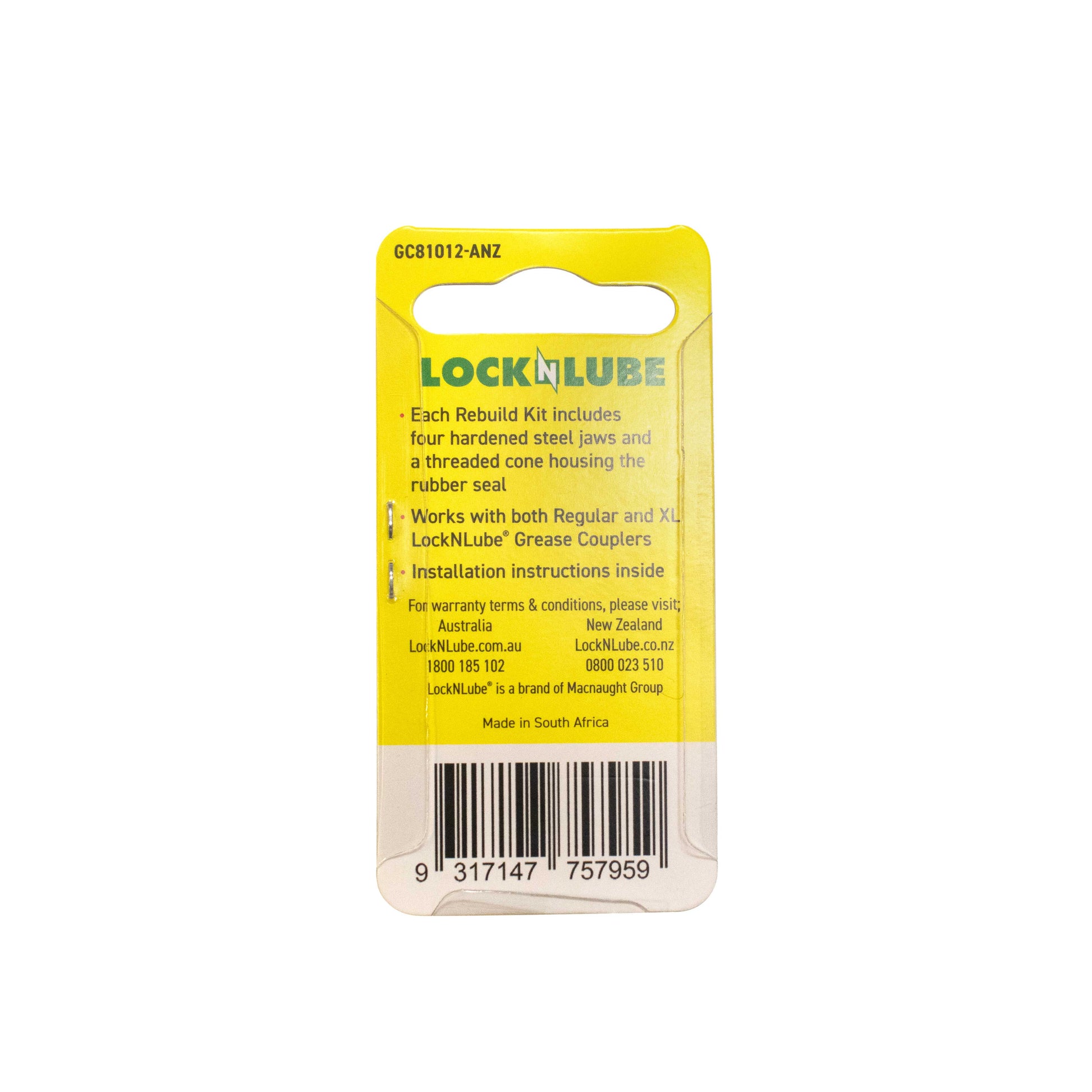 LockNLube New Zealand Grease Coupler Rebuild Kit back side cover image 