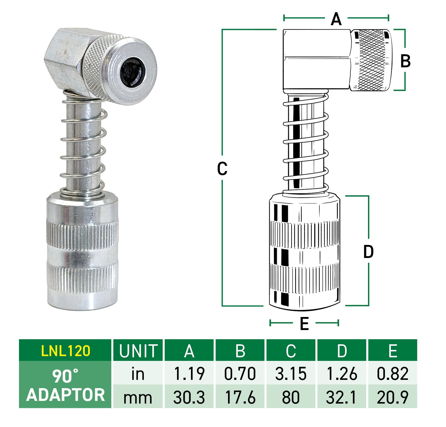 LockNLube® New Zealand 90° Grease Coupler Adapter image with its length or breadth measurement
