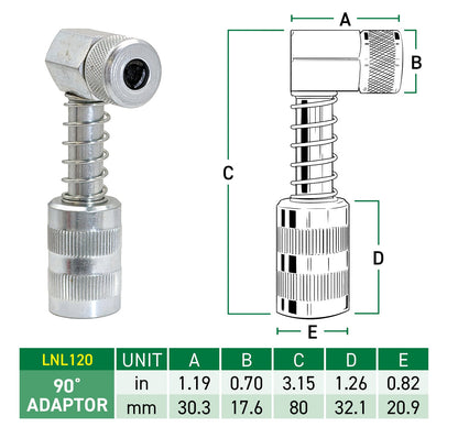 LockNLube® New Zealand 90° Grease Coupler Adapter image with its length or breadth measurement