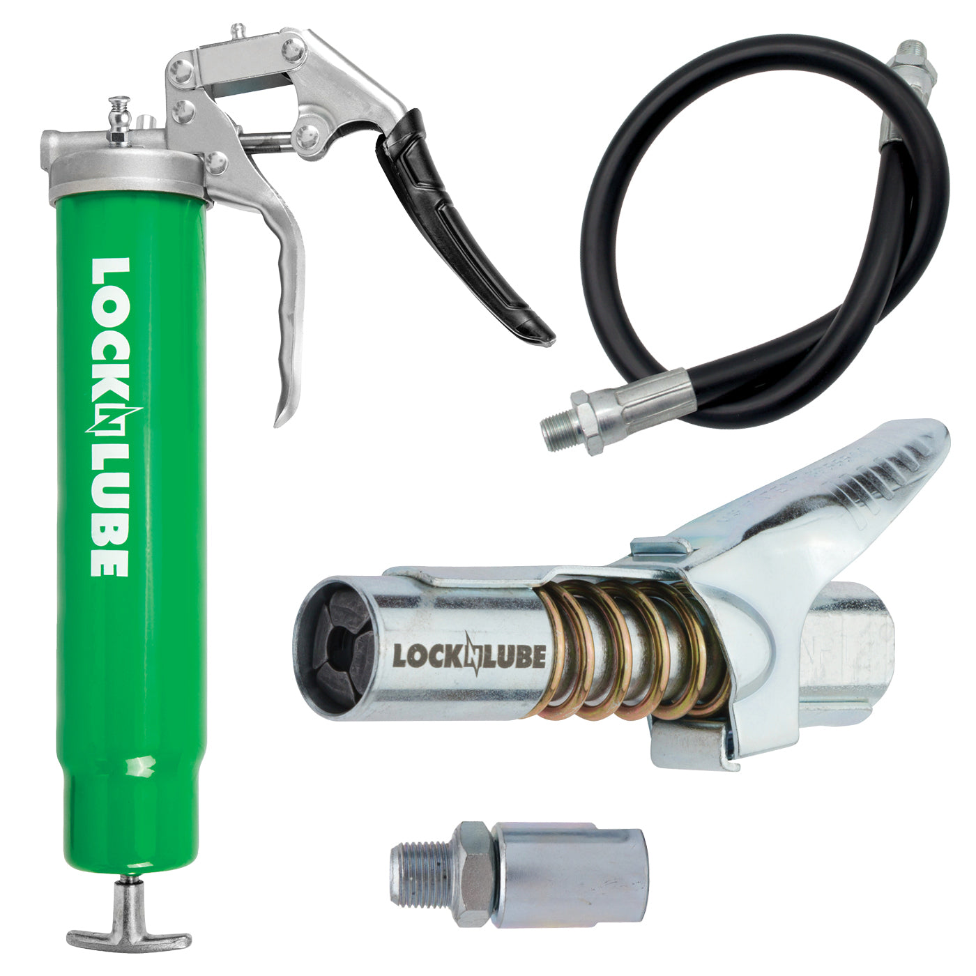LockNLube® New Zealand Grease Guns Kit image with coupler, adapter and accessory