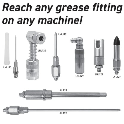 LockNLube® New Zealand 8-Piece Quick-Connect Accessory image which can reach any grease fitting on any machine.