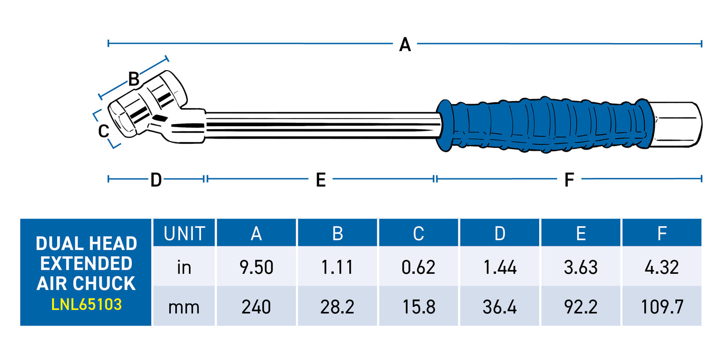 LockNFlate® Dual Head Extended Air Chuck - 240mm