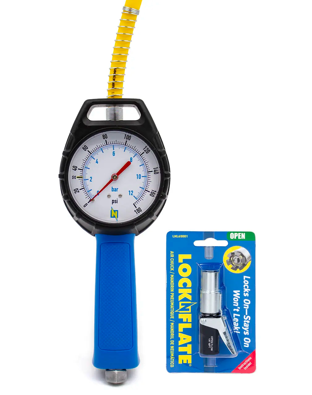 LockNFlate PRO Analogue Tyre Inflator Gauge with LockNFlate® Locking Air Chuck Tire pressure gauge product image