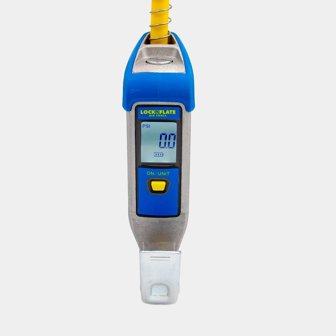 Digital device with blue and silver design on a white background