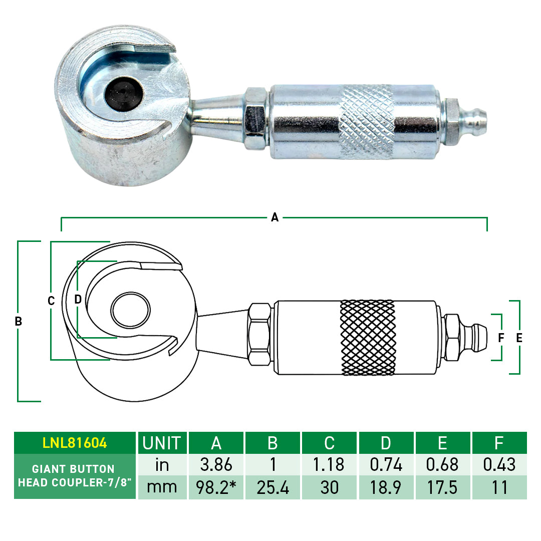 LockNLube Giant Button Head Grease Coupler, 7/8”, Quick Connect, 3000 PSI