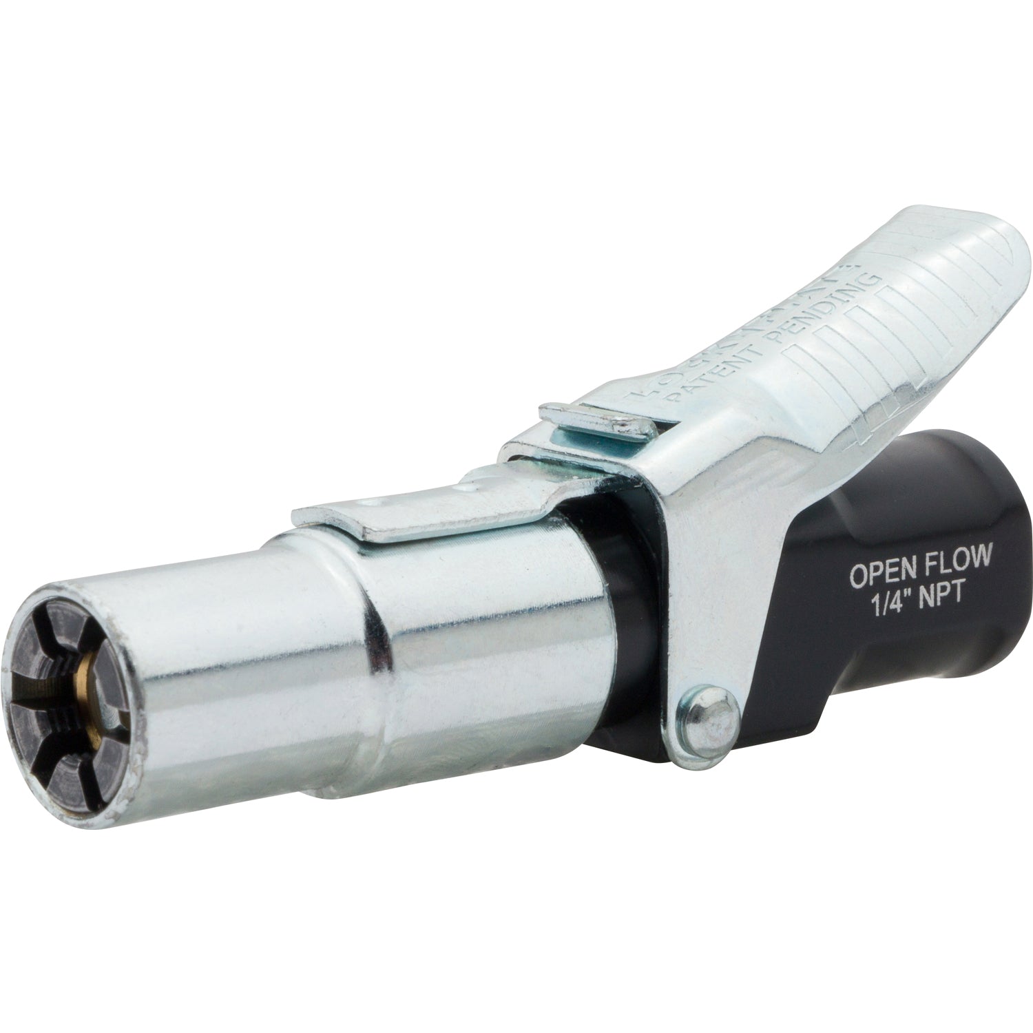 LockNFlate® New Zealand Air Chuck side image with open flow 1/4" NPT