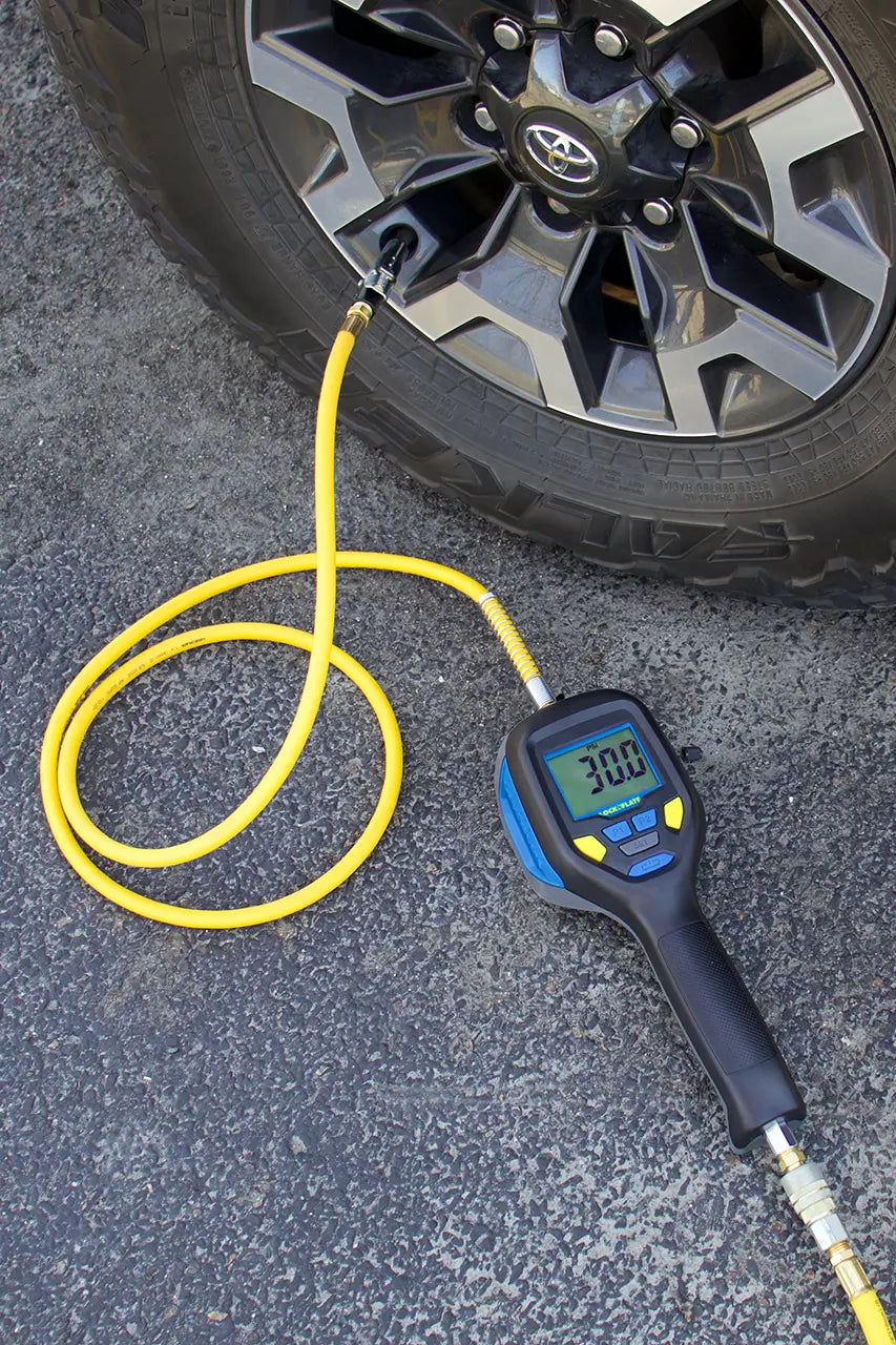 LockNFlate PRO Pre-Set Digital Tyre Inflator Gauge in action 